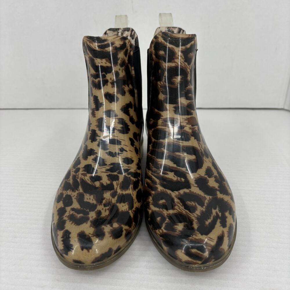 J Crew Rain Boots Size 8 Leopard Print Pull On Rubber Chelsea Waterproof Bootie - Picture 4 of 8